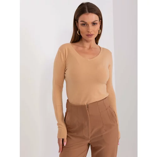 Fashion Hunters Camel sweater with V-neck
