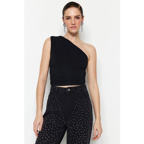 Trendyol Black Crop Lined Knitted Shimmer Bustier Slike