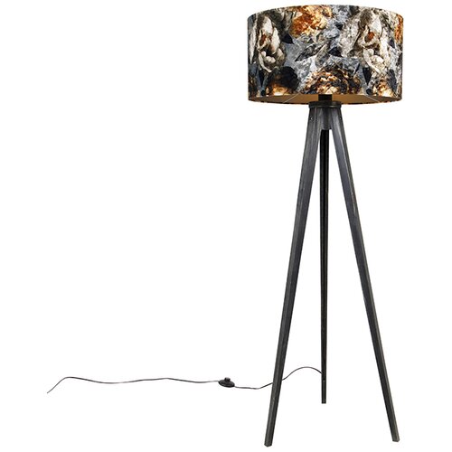 QAZQA Talna svetilka stativ črna s senčnikom rože 50 cm - Tripod Classic Slike
