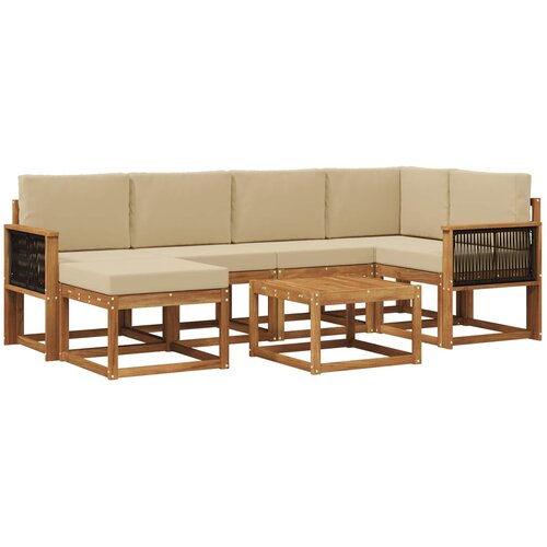 vidaXL Zunanja garnitura za sedenje z blazino 7 pcs Naravna in bež, (5000282153) Cene
