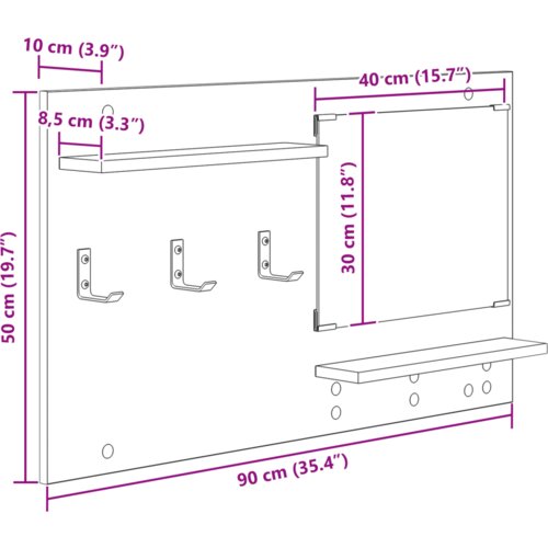VidaXL Vje&amp;scaron;alica za kapute na zidu Sivi hrast sonoma 90 x 10 x 50 cm Slike