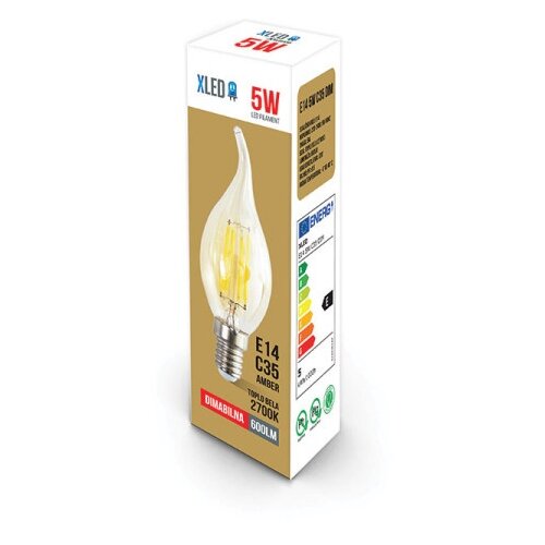 Xled E14 5W C35 Filament Sijalica dimabilna,2700K,220V,600Lm,35*123mm,Ra≥80 PF≥0.5 amber Cene