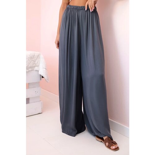 Kesi Włoski Women's wide trousers with elastic waistband graphite Cene