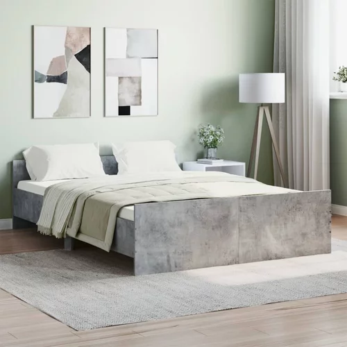  kreveta s uzglavljem i podnožjem boja betona 135x190 cm
