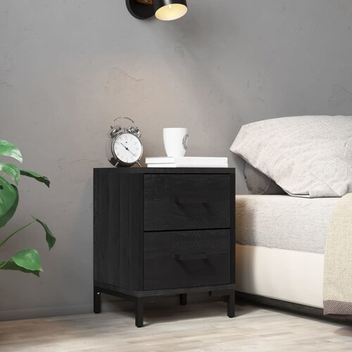 VidaXL Noćni ormarić crni 36 x 30 x 45 cm od masivne borovine Slike