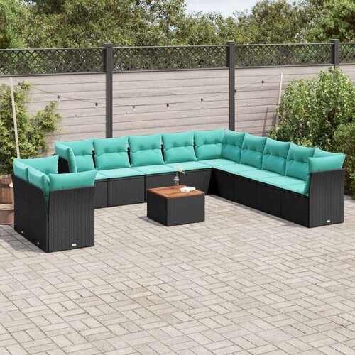  Vrtna garnitura - 12-dijelni set vrtnih sofa s jastucima poliratan crni - Crna 1 Cene