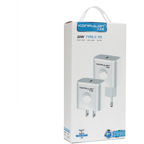  Kućni punjač KONFULON Joko C69D+DC15 PD20W sa kablom Type-C na Type-C beli 1m Cene