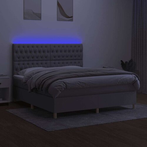 Box spring s madracem LED svjetlosivi 160x200 cm tkanina Slike