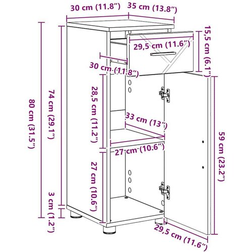 VidaXL Kupaonski ormar sonoma hrast 30 x 35 x 80 cm Konstruirano drvo Slike