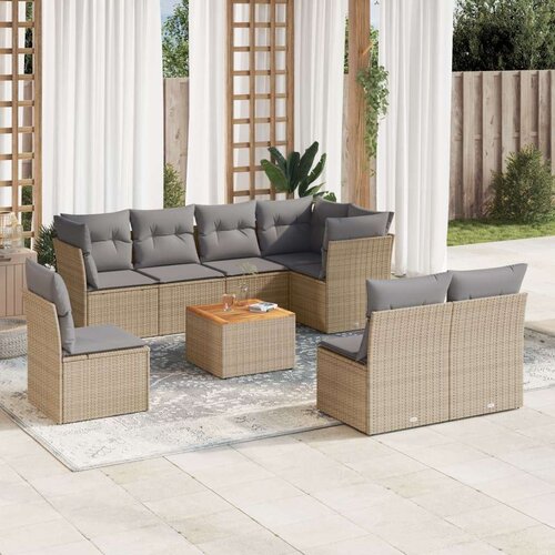 vidaXL 9-dijelni set vrtnih sofa s jastucima bež od poliratana Cijene