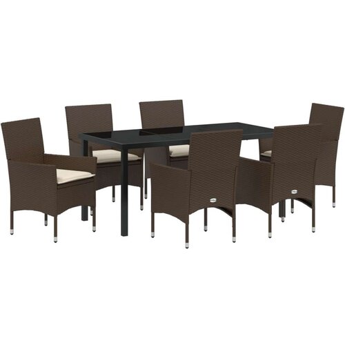  Set za vrt od 7 komada s jastučićima  smeđi poli ratan  Vrtni stol  crni  160x80x73 cm  stakleni Cijene