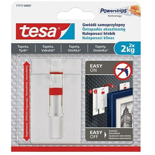 Tesa Samoljepljivi držač (Bijele boje, 2 Kom., Opteretivost: 2 kg, Prikladno za: Tapete) Slike