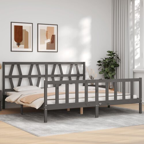 The Living Store Posteljni okvir z vzglavjem siv 200x200 cm trden les - Posteljni Okvir, (21524991) Slike