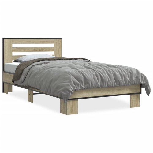 VidaXL Posteljni okvir sonoma hrast 90x190 cm inženirski les in kovina Slike