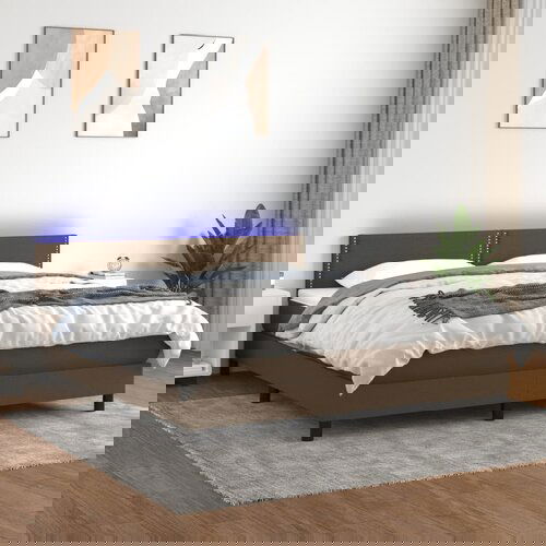 The Living Store Box spring postelja z vzmetnico LED temno rjava 180x200cm blago - Box Spring Postelja, (21516665) Cene