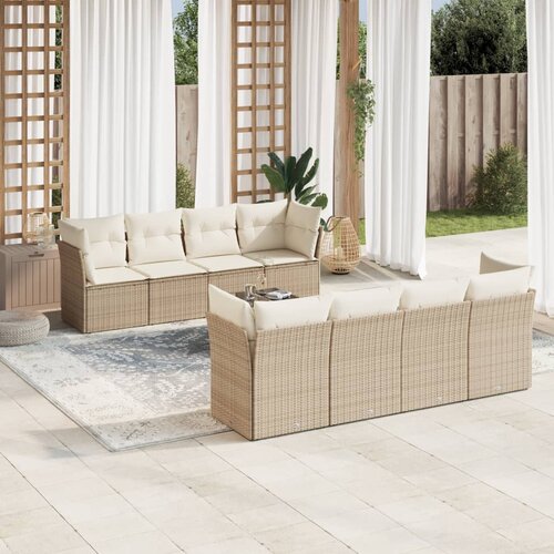 VidaXL 9-dijelni set vrtnih sofa s jastucima bež od poliratana Slike