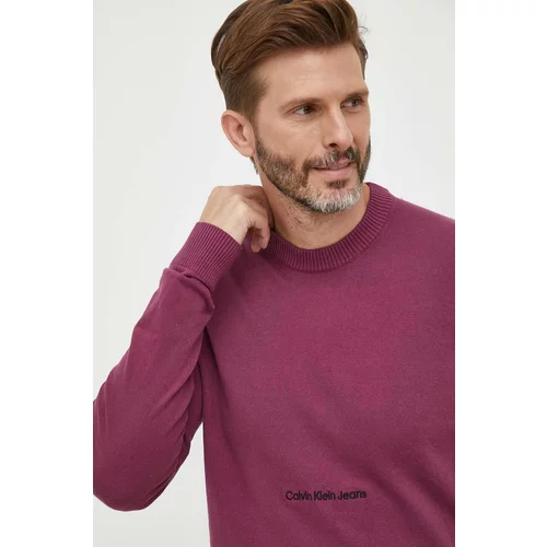 Calvin Klein Jeans Bombažen pulover vijolična barva