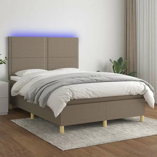  Box spring postelja z vzmetnico LED taupe 140x200 cm blago, (20726053)