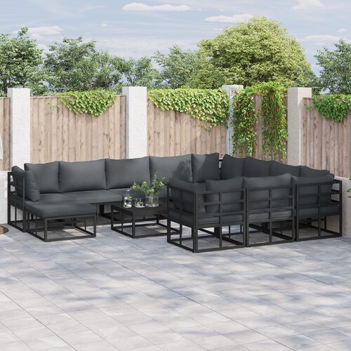vidaXL Vrtna sedežna garnitura 12 pcs Črna 71.5 x 71.5 x 71 cm Kovina Cene