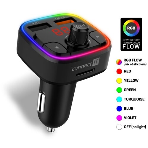 Connect IT CCC-9090-BK - led rgb fm predajnik za automobil sa handsfree funkcijom, crna Slike