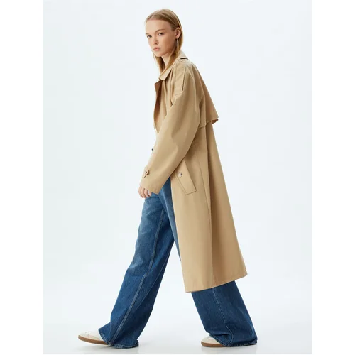 Koton Oversize Trench Coat Double Breasted Collar Epaulette Buttoned Pocket Detail