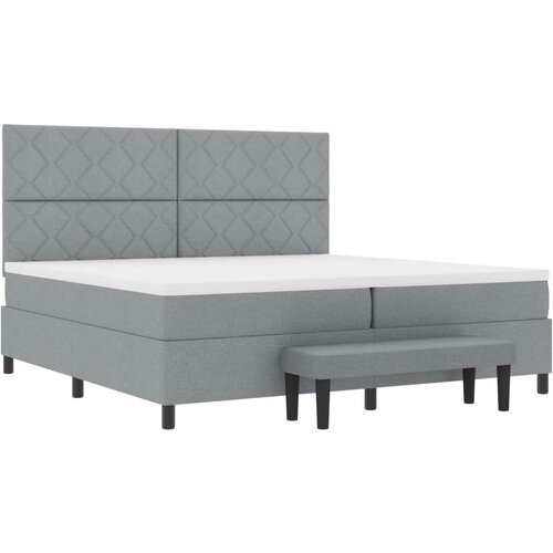 VidaXL Box Spring krevet s madracem i klupom svjetlosiva 200x200 cm tkanina Slike