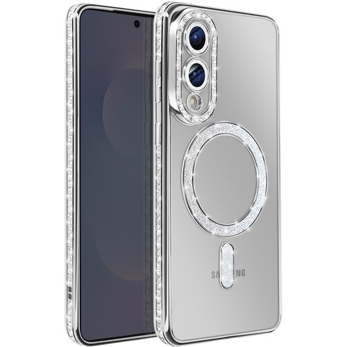 AVIZAR Ovitek za Samsung Galaxy S25 Edge, združljiv z MagSafe, z ble&scaron;čečim robom, Srebrna, (5000190111) Cene