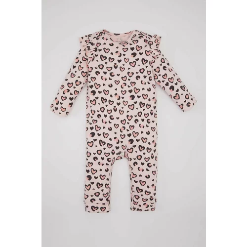 Defacto Baby Girl Newborn Leopard Pattern Heavy Fabric Jumpsuit