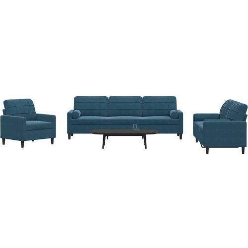  3-dijelni set sofa s jastucima plavi bar&scaron;unasti Cijene