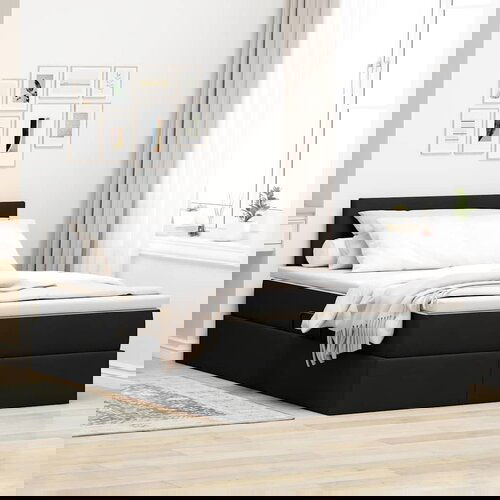 VidaXL Krevet S LED lampica s uzglavljem Crna 120 x 200 cm tkanina Slike