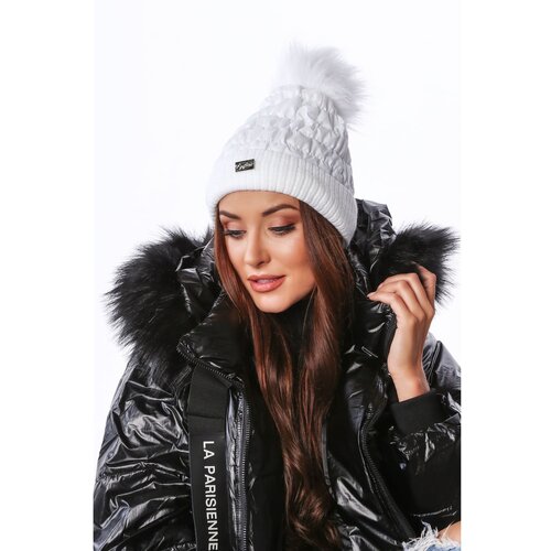 Fasardi Winter nylon hat with a pompom, white Slike