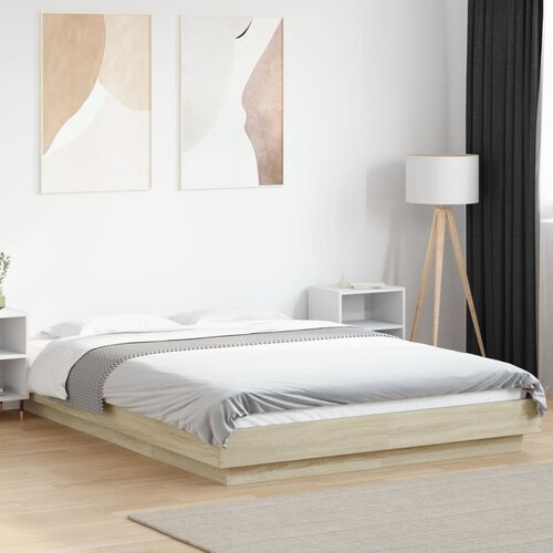  Okvir za krevet s LED svjetlima boja hrasta 140 x 190 cm drveni Cene