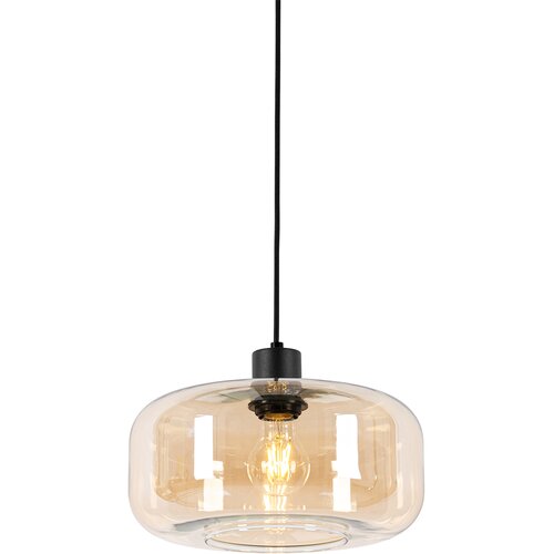 QAZQA Smart hanglamp zwart met amber glas incl. Wifi A60 - Bizle Cene