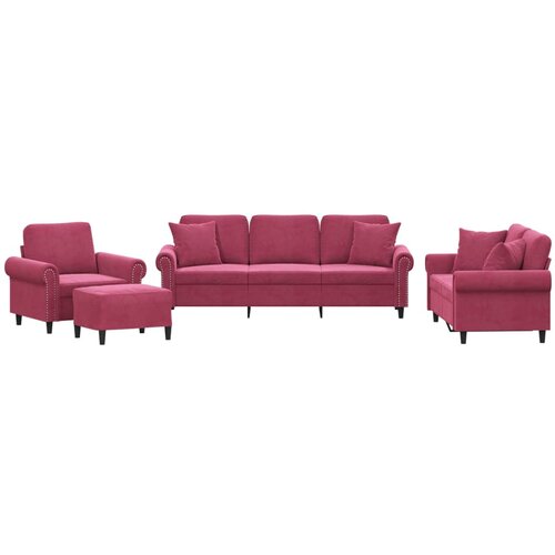 vidaXL 4-dijelni set sofa s jastucima crvena boja vina baršunasti Cijene