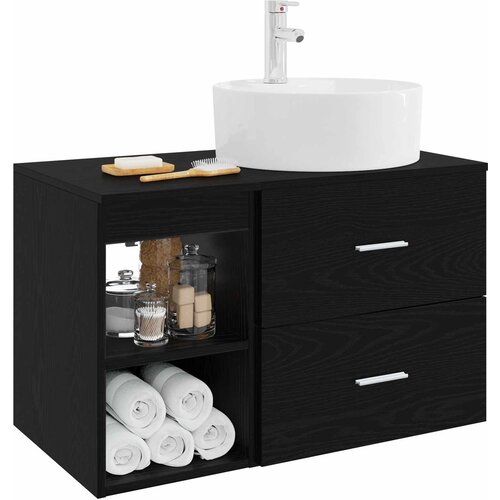  Set namje&amp;scaron;taja za kupaonicu 2 kom. Crni hrast Konstruirano drvo Crna 49,5 x 44,5 x 76 cm Slike