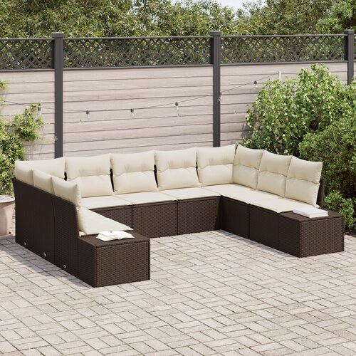 VidaXL 9 dijelni vrtni sofa set s jastučićima smeđa poli ratan Slike