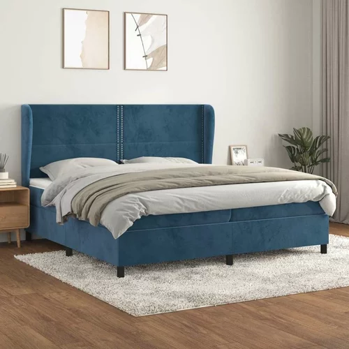  Box spring postelja z vzmetnico temno modra 200x200 cm žamet