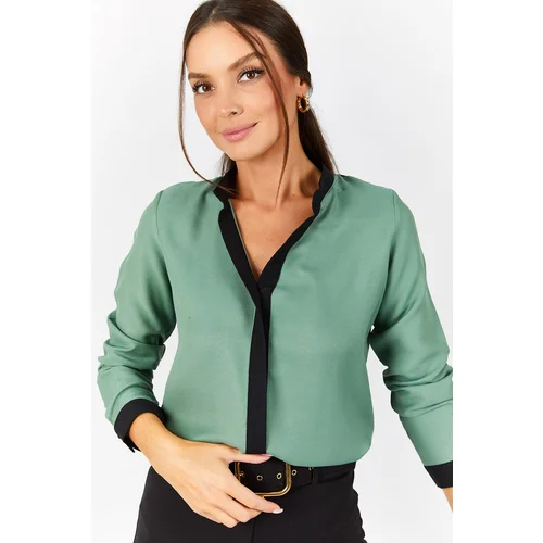 armonika Women's Turquoise Shirt with Stripe Front