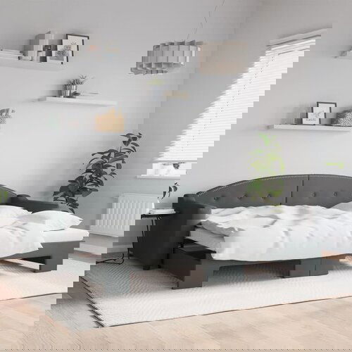 VidaXL Izvlečna dnevna postelja temno siva 90x200 cm blago Slike