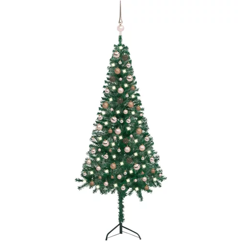 vidaXL kutno umjetno božićno drvce LED s kuglicama zeleno 180 cm PVC