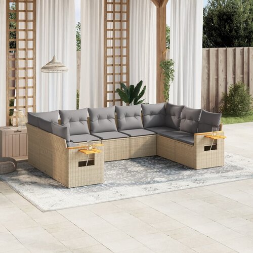 vidaXL 9-dijelni set vrtnih sofa s jastucima bež od poliratana Cijene