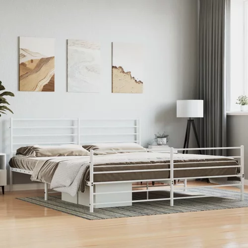 vidaXL Kovinski posteljni okvir z vzglavjem in vznožjem bel 193x203 cm
