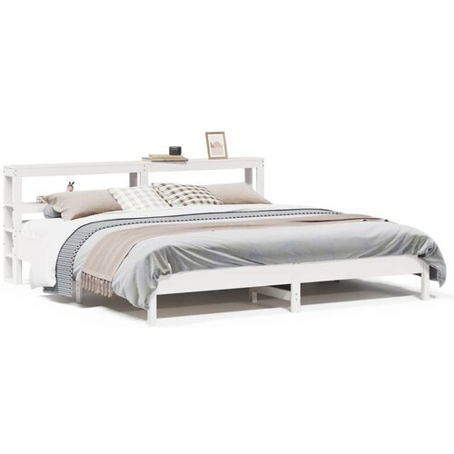 VidaXL Posteljni okvir brez vzmetnice bel 180x200 cm trdna borovina Slike