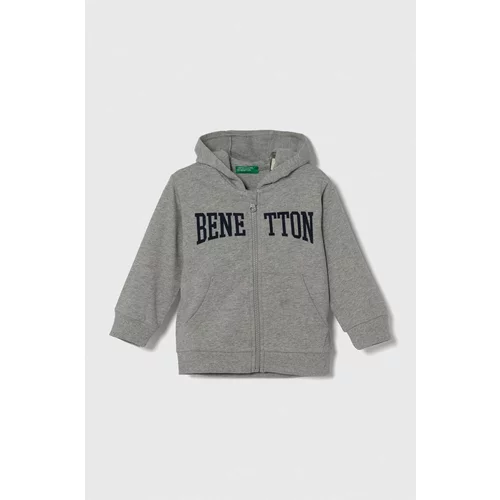 United Colors Of Benetton Otroški bombažen pulover siva barva, s kapuco