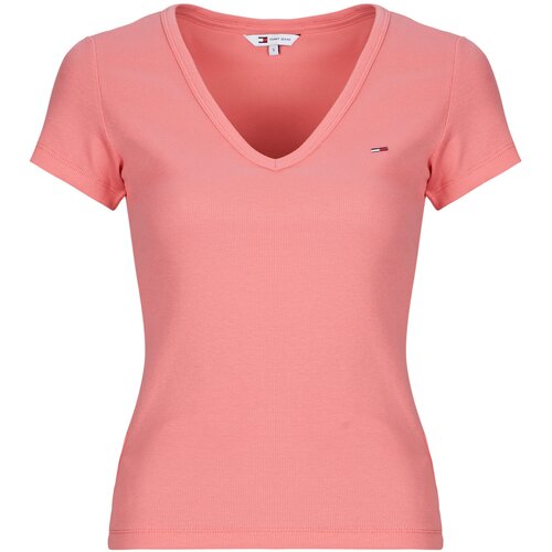 Tommy Jeans Majice s kratkimi rokavi TJW SLIM ESSENTIAL RIB V SS Rožnata Cene
