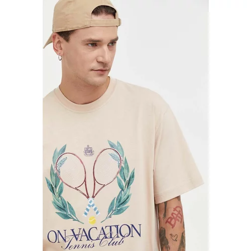 On Vacation Bombažna kratka majica moški, bež barva