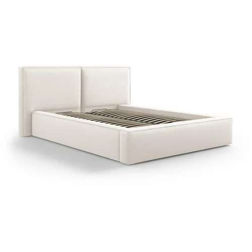 Cosmopolitan Design Bež oblazinjena zakonska postelja s prostorom za shranjevanje in letvenim dnom 140x200 cm Arendal –
