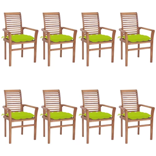  Blagovaonske stolice s jarko zelenim jastucima 8 kom tikovina