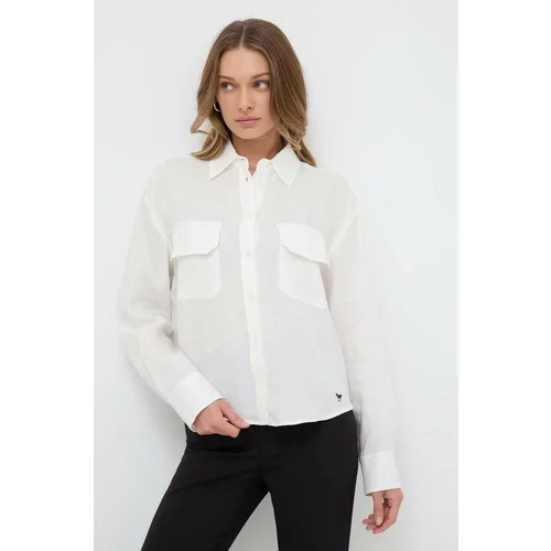 Weekend Max Mara Lanena košulja boja: bijela, relaxed, s klasičnim ovratnikom