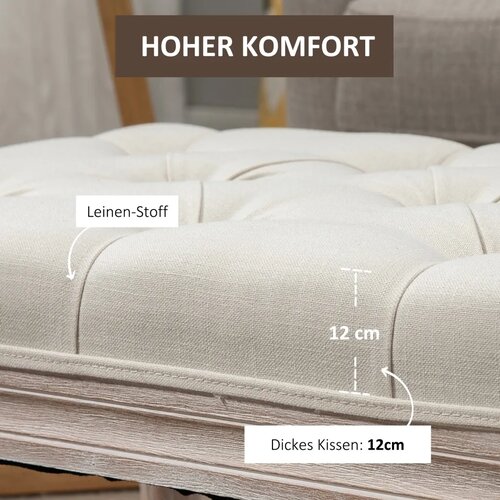  Tapecirani tabure tapecirana klupa podnožje navlaka od drveta i tkanine s imitacijom lana 80D x 40&amp;Scaron; x 43V cm krem ​​bijela Slike
